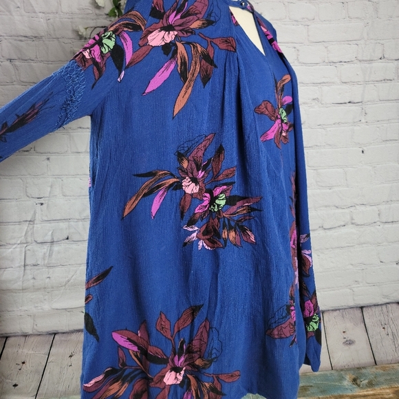 FREE PEOPLE ELECTRIC ORCHARD BLUE BOHEMIAN VIBES LONG SLEEVE MINI TUNIC DRESS - Picture 9 of 16